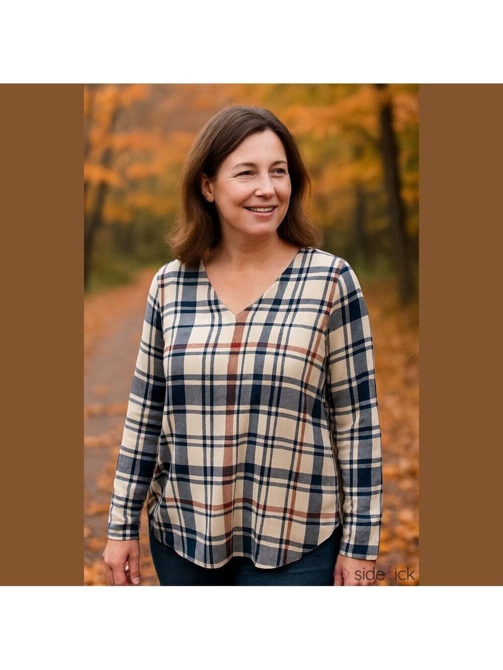 Youtalia Plaid V Neck Long Sleeve Shirt Medium
